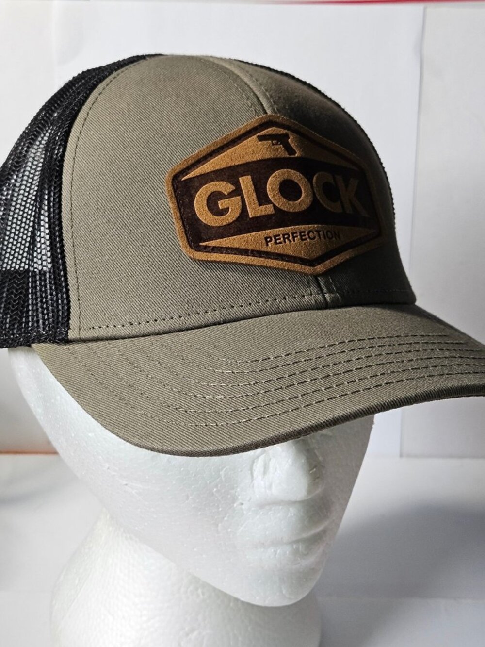 Glock Trucker Hat Unisex Adjustable Snapback Olive Black Mesh Patch Logo Cap